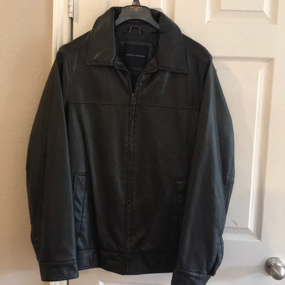 Tommy Hilfiger Men’s Black Faux Leather Jacket LT